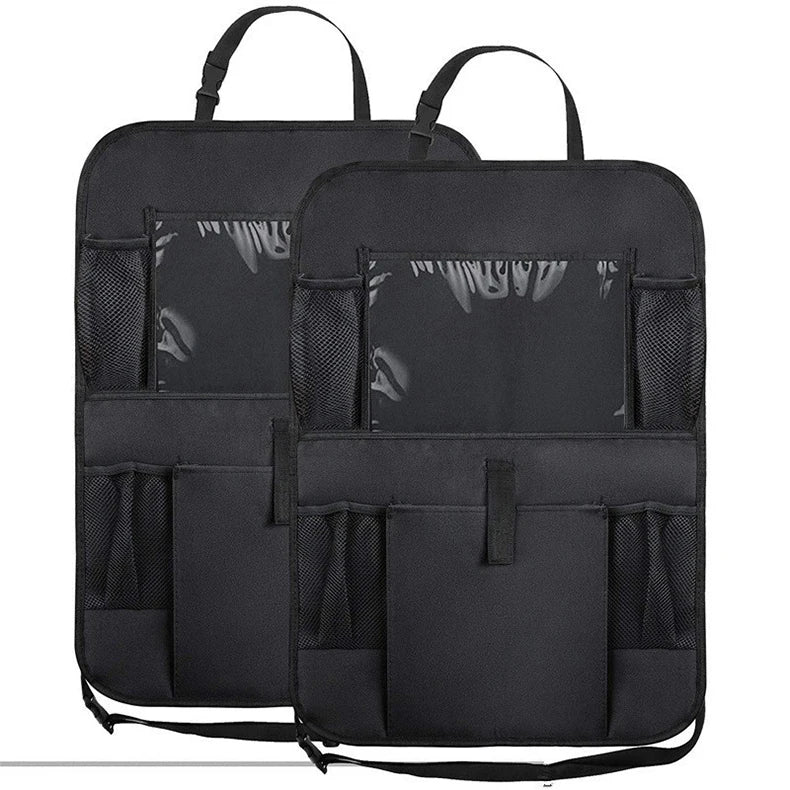 Auto Back Seat Organizer with Touch Screen Tablet Holder Car Backseat Protector Kick Mats Travel Storage Bag for Kids Children-2