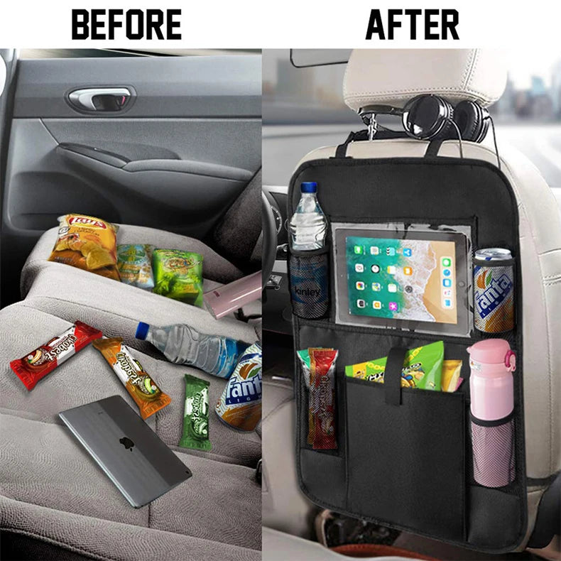 Auto Back Seat Organizer with Touch Screen Tablet Holder Car Backseat Protector Kick Mats Travel Storage Bag for Kids Children-3