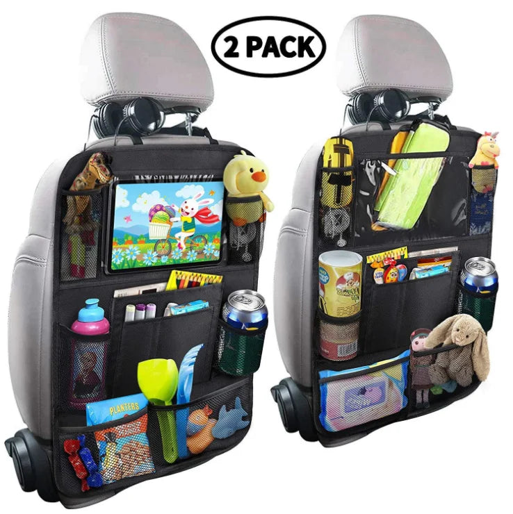 Auto Back Seat Organizer with Touch Screen Tablet Holder Car Backseat Protector Kick Mats Travel Storage Bag for Kids Children-0