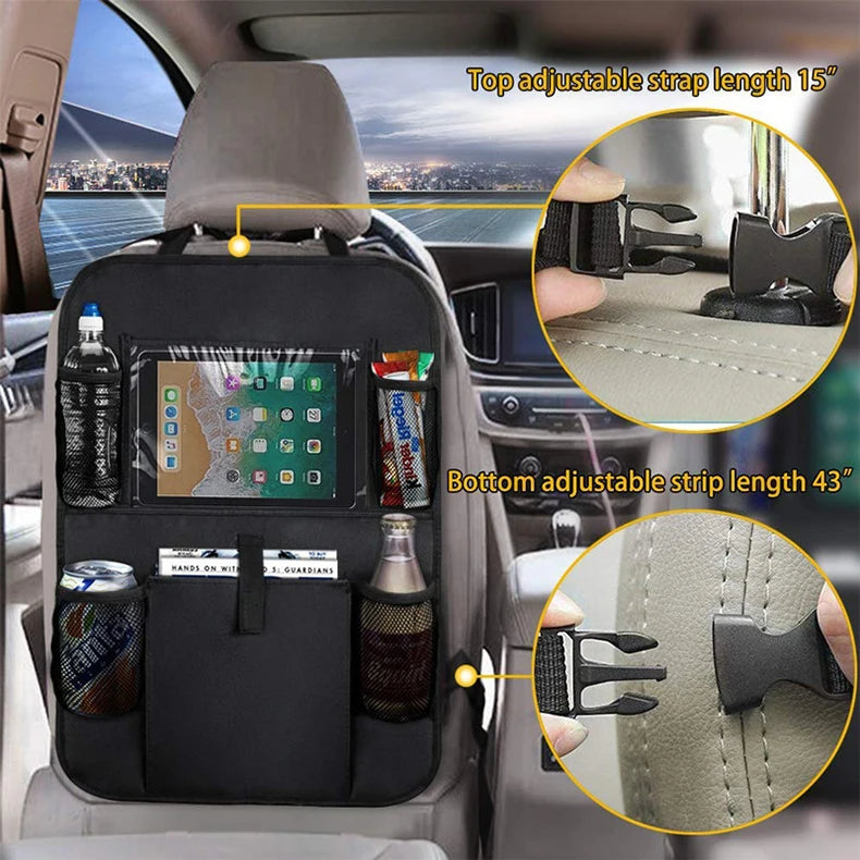 Auto Back Seat Organizer with Touch Screen Tablet Holder Car Backseat Protector Kick Mats Travel Storage Bag for Kids Children-4